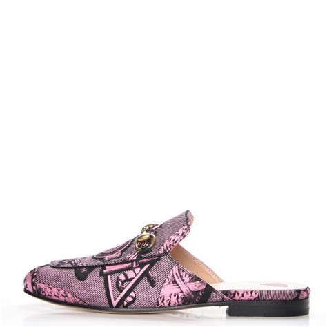 gucci silk satin gg wallpaper saint romain princetown slippers